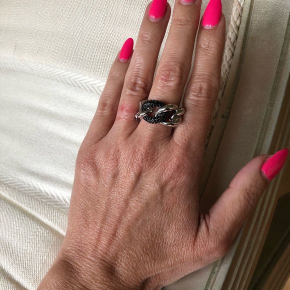 NWT Swarovski Sterling Silver and Black Crystal Link Ring - Picture 12 of 13